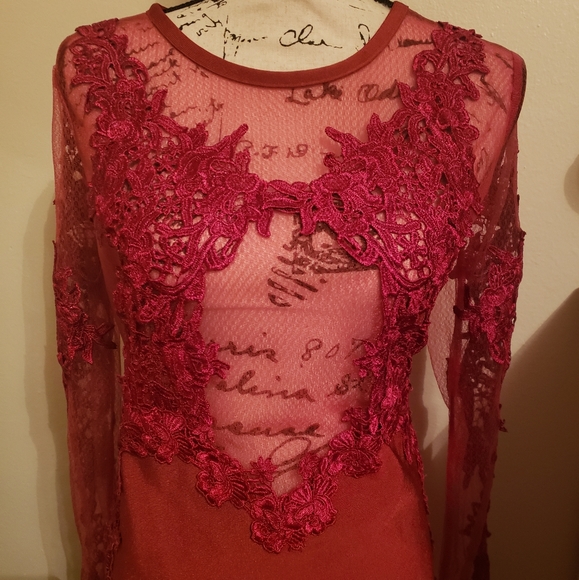 NWT COUTURE Red Sexy Lace Bodycon Dress - Picture 2 of 7